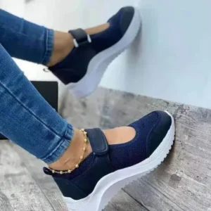 Lipasij Women Casual Velcro Design Solid Color Breathable Platform Sneakers