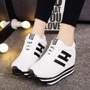 Lipasij Women Fashion Casual Letter Printed Lace-Up Thick-Soled Sneakers