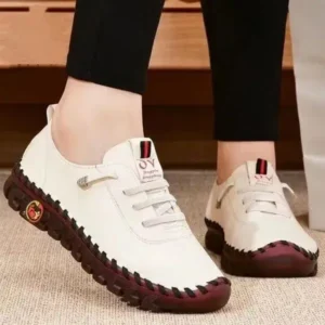 Lipasij Women Fashion Retro Solid Color PU Breathable Hollow Stitching Sneakers