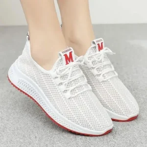 Lipasij Women Fashion Mesh Solid Color Lace-Up Sneakers