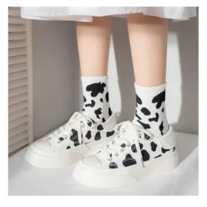 Lipasij Women Fashion Platform Cute Cow Pattern Lace-Up Sneakers