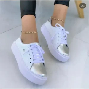 Lipasij Women Fashionable Round Toe Lace-Up Sneakers