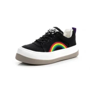 Lipasij Women Fashion Casual Rainbow Color Block Platform Canvas Platform Shoes