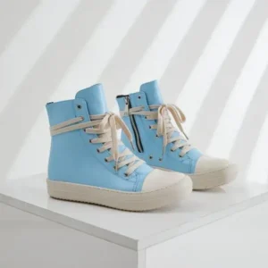 Lipasij Women Fashion Blue Faux Leather High Top Shoes