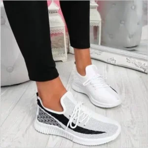 Lipasij Women Fashion Casual Thick Sole Breathable Fly Woven Thick Sole Lace Up Sneakers