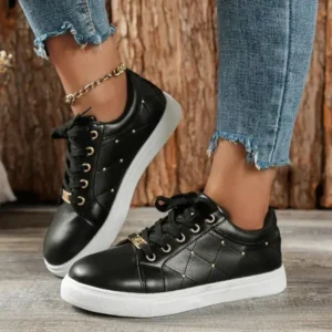 Lipasij Women Fashion Shallow Toe Round Toe Casual Lace Up Sneakers