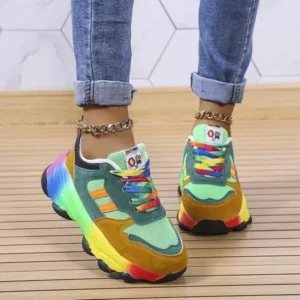 Lipasij Women Fashion Platform Color Block Platform Sneakers