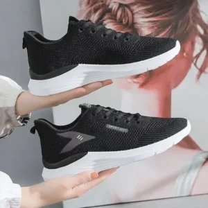 Lipasij Women Fashion Flyknit Mesh Lace-Up Sneakers