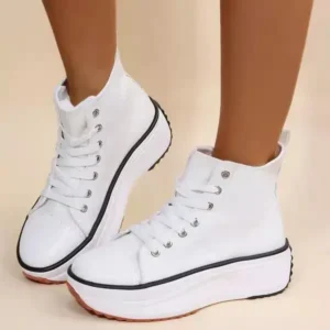 Lipasij Women Fashion Platform Round Toe Canvas Lace Up Sneakers