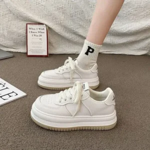 Lipasij Women Fashion Round Toe Petite Platform Platform Lace-Up Sneakers