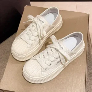 Lipasij Women Fashion Shell Toe Platform Solid Color Lace-Up Sneakers