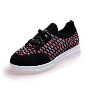 Lipasij Women Fashion Low-Top Lace-Up Platform Color-Block Fly-Knit Sneakers