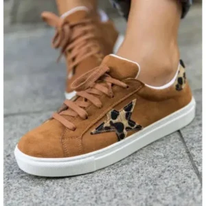 Lipasij Women Fashion Round Toe Lace-Up Canvas Sneakers